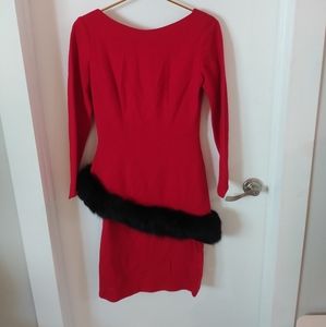 Vintage Red Dress Embellished With Back Faux Fur